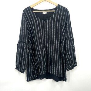 Garnet Hill double‎ gauze peasant top tunic v-neck poet black white lagenlook 14